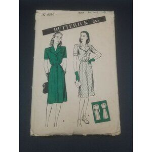 Butterick 1940s Womens Shirtwaist Dress Sewing Pattern #K6816 Size 16